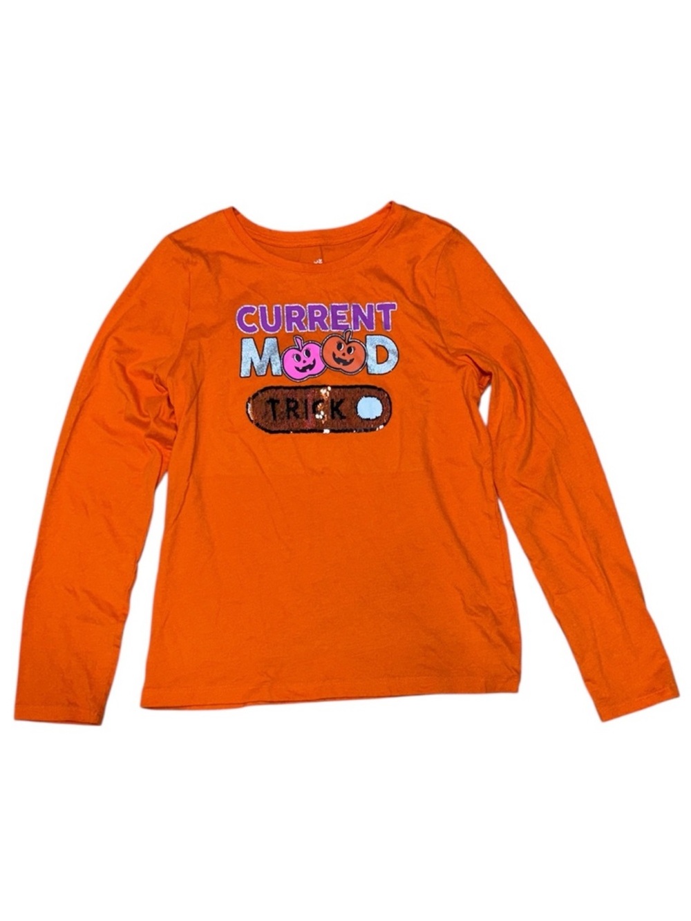 Way To Celebrate XL 14 16 Orange Current Mood Halloween Sequin Long Sleeve Tee